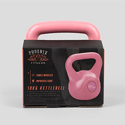 Phoenix Fitness - RY1424 - Fuerza Máxima Y Peso Kettlebell Ejercicio Vinilo para Entrenamiento Cardiovascular En Casa Ejercicio De Gimnasio 10kg, Rosa