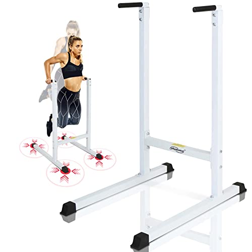 Physionics Estación Dip de Musculación - Empuñaduras Acolchadas, para Tríceps/Pectorales/Hombros/Espalda/Abdominales/Piernas (Máx. 120 kg) - Barras Paralelas