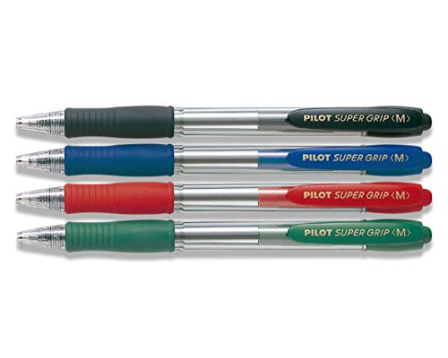 Pilot Super Grip - Pack de 4 bolígrafos, punto medio, Azul - Negro - Rojo - Verde