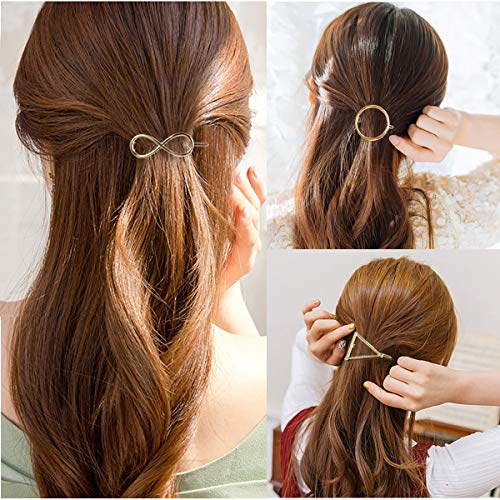 Pinzas para el Pelo de Metal Vintage Hueco Geométrico Horquillas Pelo Clip Abrazaderas Triángulo Círculo Luna Clips de Pelo para Mujeres y Chicas 12 Piezas (Oro y Plata)