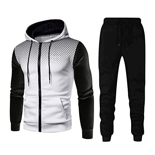 Pistaz - Conjunto de chándal de gimnasia de 2 piezas, deportivo, para invierno, a cuadros, chaqueta con cremallera y pantalón con cordón, blanco, large