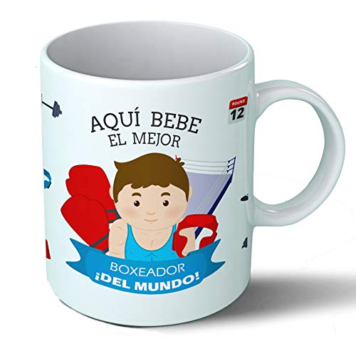 Planetacase Taza Desayuno Aquí Bebe el Mejor Boxeador del Mundo Regalo Original Boxeo Deportes Ceramica 330 mL