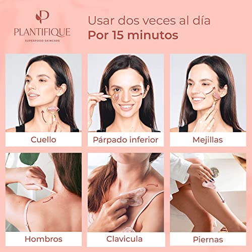 Plantifique - Rodillo Facial de Cuarzo Rosa 100% Auténtico - Masajeador Facial Antiarrugas Para Tonificar y Reafirmar la Piel - Rodillo Masaje - Masajeadores Faciales - Masajeador de Ojos