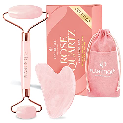 Plantifique - Rodillo Facial de Cuarzo Rosa 100% Auténtico - Masajeador Facial Antiarrugas Para Tonificar y Reafirmar la Piel - Rodillo Masaje - Masajeadores Faciales - Masajeador de Ojos