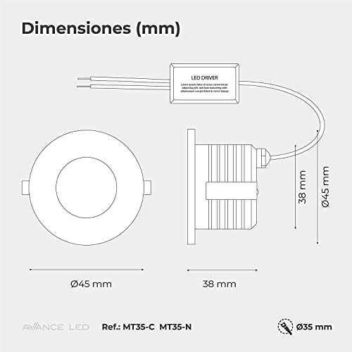 POPP- (Pack 4) Mini Foco Spot Empotrable Led SIGN COB Corte ø35MM 110Lm 1W 4000k CRI90 IP20 Aluminio Negro (4000K, Pack 4)