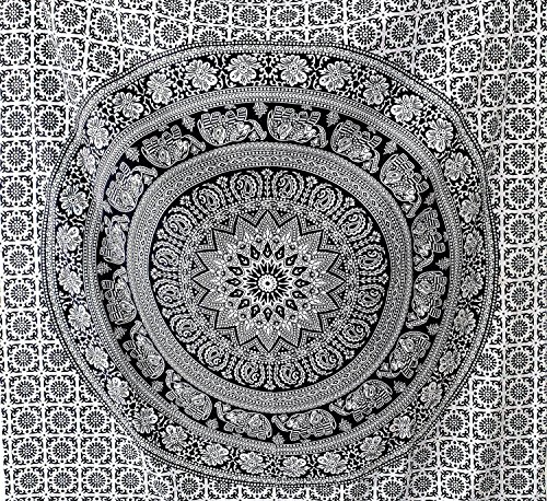 Popular Handicrafts Tapices hippie en blanco y negro de mandala tapiz para dormitorio, playa, tapiz bohemio para colgar en la pared, colcha (completa (215 x 230 cm), color negro y blanco