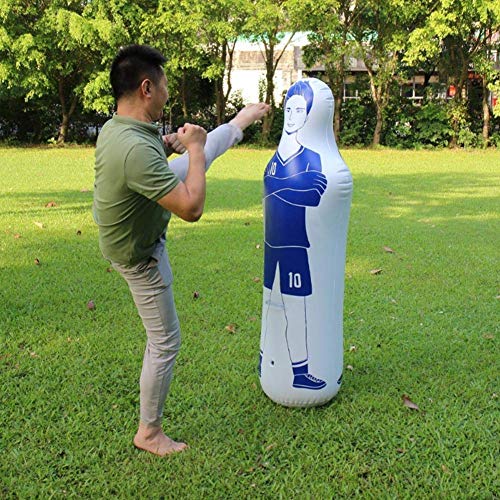 Portero simulado de Entrenamiento de fútbol Inflable con Saco de Boxeo de PVC de 0.35 m para prácticas de fútbol y taladros de Paso de Pared de Goteo (62.99 × 15.75 Pulgadas)(Azul)