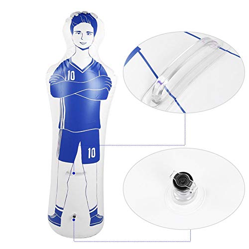 Portero simulado de Entrenamiento de fútbol Inflable con Saco de Boxeo de PVC de 0.35 m para prácticas de fútbol y taladros de Paso de Pared de Goteo (62.99 × 15.75 Pulgadas)(Azul)