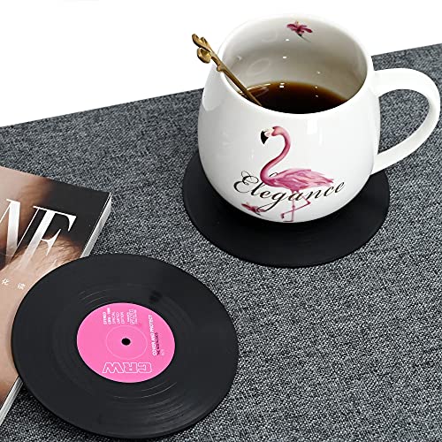 Posavasos de bebida, 6 piezas retro CD Record Coaster Set ronda Copa Mat con protección antideslizante de mesa para café, té, cerveza, taza de vino, café y bar (negro)