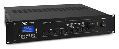 POWER DYNAMICS PRM240 Mezclador Amplificador 100V / 8 Ohmios 6 Canales 4-Zonas 240W, Bluetooth, MP3 USB, EQ, Formato Rack (100v / 240W)