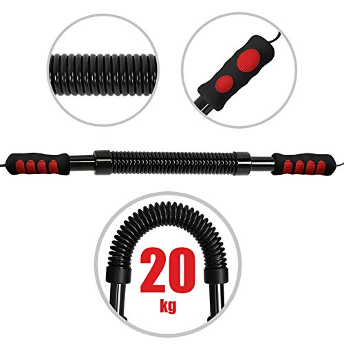 Power Twister - Resistencia 20/30/40/50kg - Barra de Fuerza para Ejercicios de Fitness y Entrenamiento de Pecho y Brazos en Casa, Expansor Muscular de Pectoral, Barra de Torsión para Pectorales (20kg)