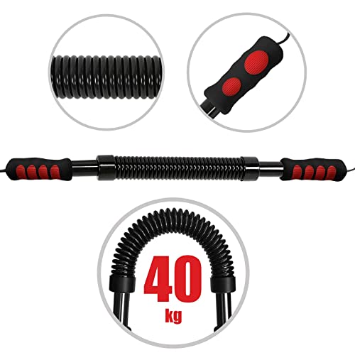 Power Twister - Resistencia 20/30/40/50kg - Barra de Fuerza para Ejercicios de Fitness y Entrenamiento de Pecho y Brazos en Casa, Expansor Muscular de Pectoral, Barra de Torsión para Pectorales (40kg)