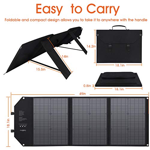 powkey 60W 18V Panel Solar Portátil con USB C, Doble USB QC3.0, Salida de DC, Panel Solar Monocristalino Impermeable y Plegable, para la Mayoría de Generador Solares, Camping, Móvil y Portátiles