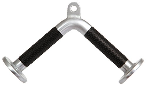 POWRX Barra Profesional para bíceps y tríceps »V Bar« - Ideal para máquinas de Cable y multigyms - Asa de tracción con Agarre Antideslizante y articulación Fija (Plata)