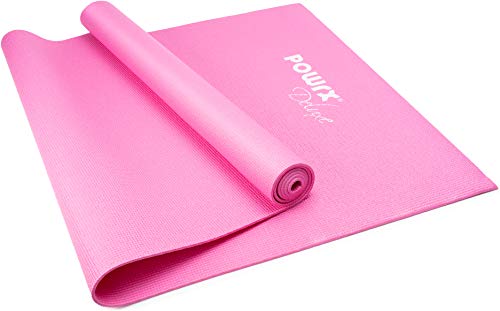 POWRX Esterilla yoga antideslizante 173 x 61 x 0,4 cm - Colchoneta ideal también para ejercicios de pilates y gimnasia - Enrollable con bolsa de transporte - Extra suave + PDF workout (Rosa oscuro)