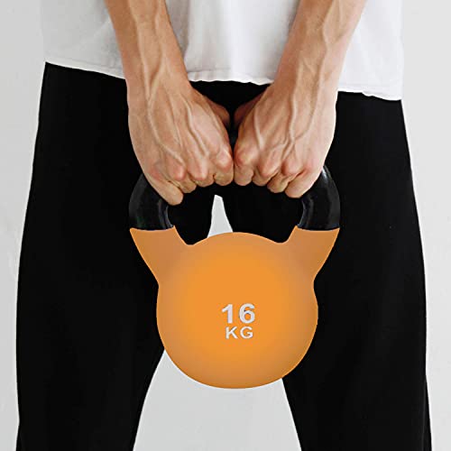 POWRX Kettlebell Hierro Fundido 4 kg - Pesa Rusa con Revestimiento de Neopreno + PDF Workout (Orange)