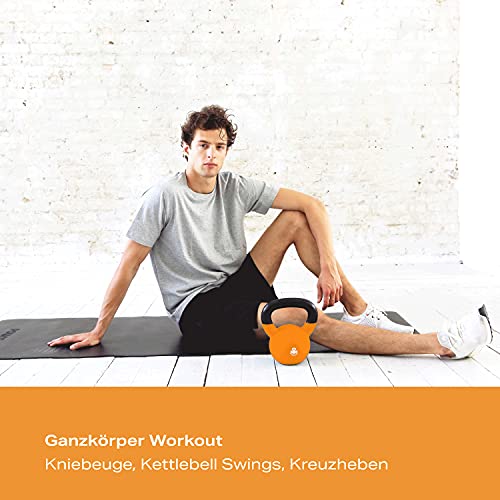 POWRX Kettlebell Hierro Fundido 4 kg - Pesa Rusa con Revestimiento de Neopreno + PDF Workout (Orange)