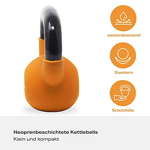 POWRX Kettlebell Hierro Fundido 4 kg - Pesa Rusa con Revestimiento de Neopreno + PDF Workout (Orange)