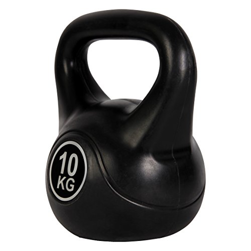 POWRX Pesa Rusa de hormigón 4-12 kg - Kettlebell con Revestimiento de Vinilo y Agarre Antideslizante + PDF Workout (10 kg/Negro)