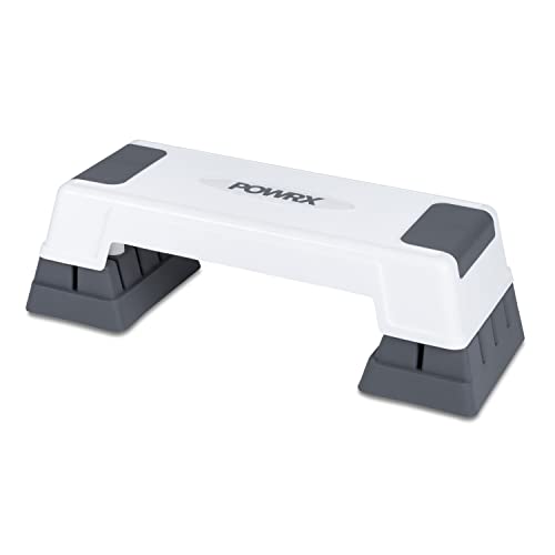 POWRX Step Fitness/aeróbic escalón - Stepper ideal para ejercicios en casa - Altura regulable y Superficie antideslizante + PDF Workout (Blanco)