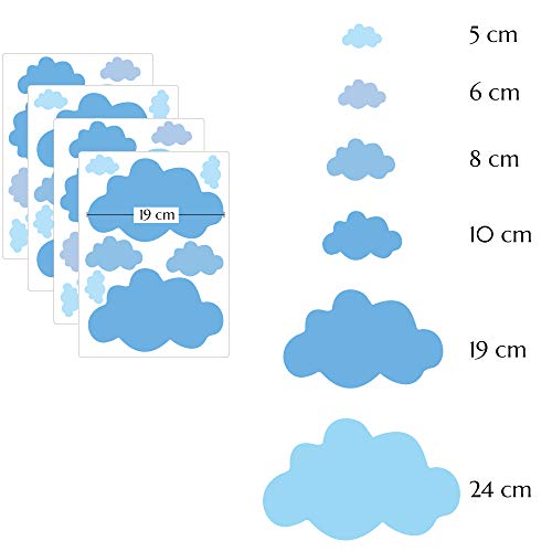 PREMYO 30 Nubes Pegatinas Pared Infantil - Vinilos Decorativos Habitación Bebé Niños - Fácil de Poner Azul Pastel