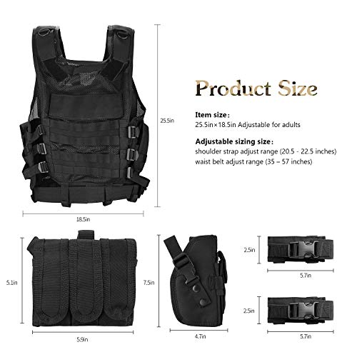 ProCase Chaleco Táctico Hombre, Ropa Militar Adulto Multibolsillos para Caza Airsoft Paintball, Chaleco de Asalto Entrenamiento Ajustable Transpirable Ligero para Deportes al Aire Libre -Negro