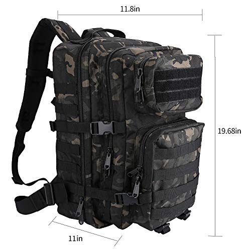 ProCase Mochila Táctica Militar 40L, Paquete de Asalto MOLLE de Gran Capacidad para Utilidad Militar, Bolsa de Emergencia de 3 Días para Caza Senderismo Acampada y Actividad al Aire Libre –Camo Negro