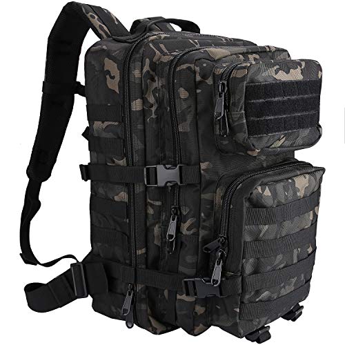 ProCase Mochila Táctica Militar 40L, Paquete de Asalto MOLLE de Gran Capacidad para Utilidad Militar, Bolsa de Emergencia de 3 Días para Caza Senderismo Acampada y Actividad al Aire Libre –Camo Negro