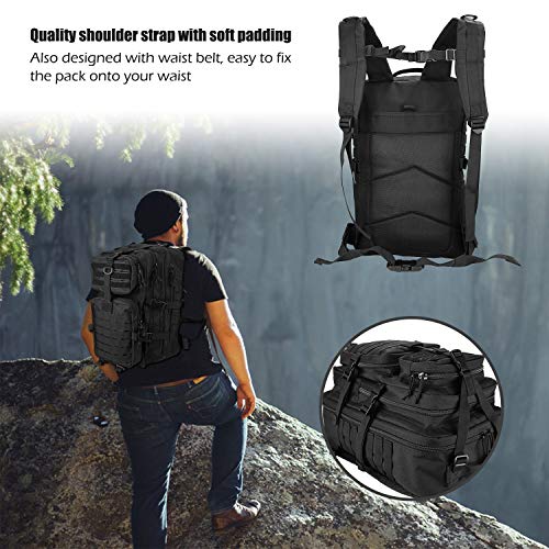 ProCase Mochila Táctica Militar 42L, Paquete de Asalto MOLLE de Gran Capacidad para Utilidad Militar, Bolsa de Emergencia de 3 Días para Caza Senderismo Acampada y Actividad al Aire Libre –Negro