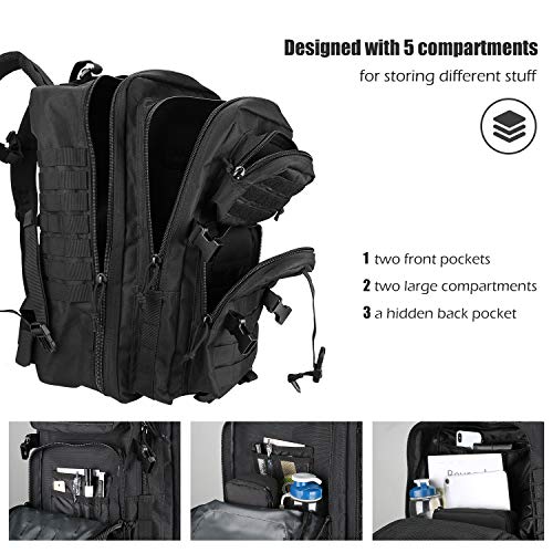 ProCase Mochila Táctica Militar 42L, Paquete de Asalto MOLLE de Gran Capacidad para Utilidad Militar, Bolsa de Emergencia de 3 Días para Caza Senderismo Acampada y Actividad al Aire Libre –Negro