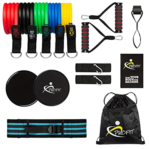 Profit Gomas Elásticas Fitness Musculación – Deporte en casa, Set de Ejercicio de Bandas de Resistencia, para Hombre y Mujer, Kit de Cintas elásticas, Entrenamiento y Gimnasio en casa.