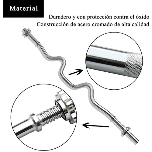 PROIRON Barra de Levantamiento de Pesas Estándar EZ Curl Bar 120cm | Ø 25mm de Cromo Macizo con 2 Collares spinlock