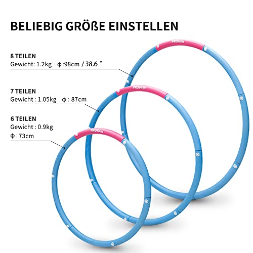 PROIRON Hula Hoop con Peso 1,2 kg, Hula Hoop Fitness con tamaño 73-98cm Ajustable, Aro Hula Hoop para Adultos y Niños (Rosa/Azul)