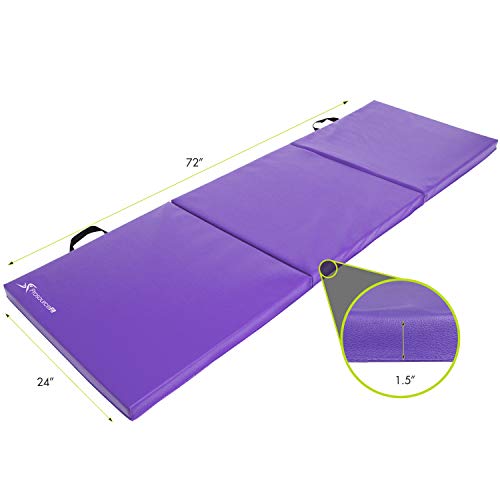 ProsourceFit Tri-Fold Folding Exercise Mat with Carrying Handles, 6-Feet Length x 2-Feet Width x 1.5-Inch Thickness, Purple