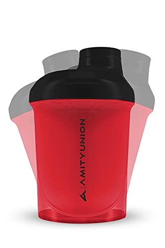 Protein Shaker Protein Shake Deluxe 400 ml Nano - batidor de proteínas a prueba de fugas, sin BPA con tamiz y escala para batidos cremosos de proteína de suero de leche en polvo - rojo negro