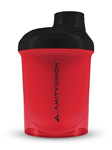 Protein Shaker Protein Shake Deluxe 400 ml Nano - batidor de proteínas a prueba de fugas, sin BPA con tamiz y escala para batidos cremosos de proteína de suero de leche en polvo - rojo negro