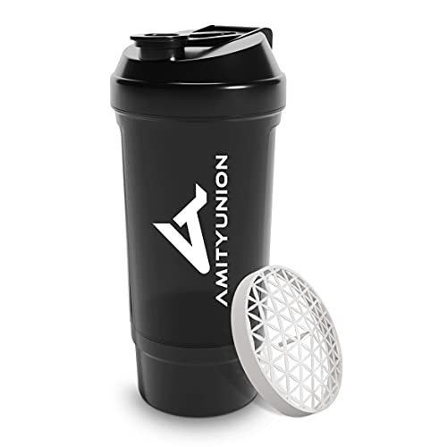 Proteína Shaker FYRA 700 ml - a prueba de fugas, BPA libre, con tamiz y escala, para batidos cremosos, de proteínas agitadores, para aislamientos y concentrados Iso Sport (negro)