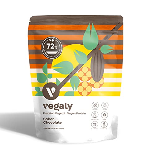 Proteína Vegana - CHOCOLATE - Excelente Disolución y Sabor - Proteína Vegetal en Polvo de Arroz Integral, Guisantes - Sin Soja. Sin Lactosa. Sin Azúcar. Sin Gluten. - 72% Proteína - Vegaly (1000g)