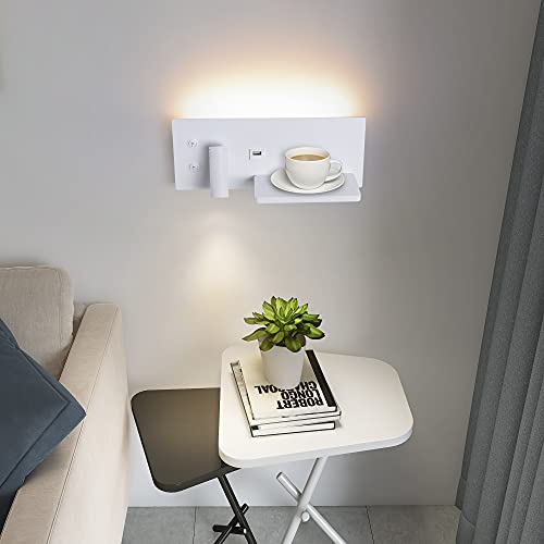 Puhui Lámpara LED de pared interior interruptor, puerto de carga USB y cargador inalámbrico Qi, lámpara de lectura 3 W y luz de fondo, cama para lectura de hotel dormitorio luz nocturna (B-D)