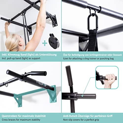 PULLUP & DIP Barra Dominadas Pared, Barra de Tracción, Pull-Up Bar Multiagarre Profesional, Incluye Tornillos, Banda Elástica Para Dominadas y eBook, Hasta 200 kg