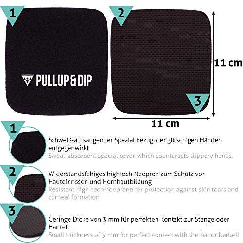 PULLUP & DIP Fitness Grip Pads [Juego de 4] para Dominadas, Culturismo y Entrenamiento de Fuerza, 2 Pares de Almohadillas de Agarre de Neopreno, Alternativa a Los Guantes de Entrenamiento