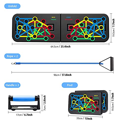 Push Up Board, Tabla de Flexiones, Unipampa 23 en 1 Tabla Push-Up Plegable con Bandas de Resistencia, Ejercicio Multifunción Entrenamiento Muscular, Push Up Tabla Board para Hombres