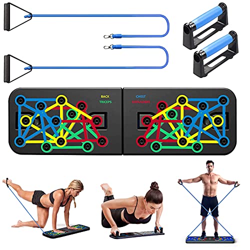 Push Up Board, Tabla de Flexiones, Unipampa 23 en 1 Tabla Push-Up Plegable con Bandas de Resistencia, Ejercicio Multifunción Entrenamiento Muscular, Push Up Tabla Board para Hombres