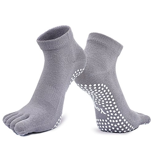 PUTUO Mujer Calcetines Pilates Yoga Antideslizantes, Mujer Cinco Calcetines de los Dedos para Pilates Yoga Danza Gimnasio Deportes Artes Marciales, 4 pares