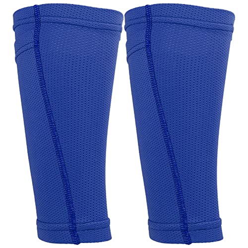 Pwshymi 1 par de Calcetines de fútbol para espinilleras, Buena Elasticidad, Protector de piernas, Calcetines de Doble Capa, espinilleras, Mangas de Malla Transpirable para pantorrillas(Youth/M)