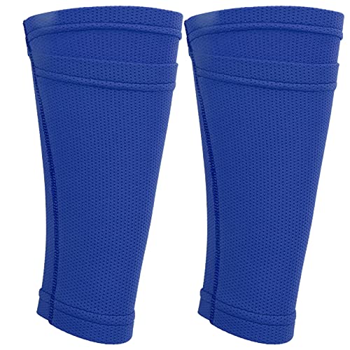 Pwshymi 1 par de Calcetines de fútbol para espinilleras, Buena Elasticidad, Protector de piernas, Calcetines de Doble Capa, espinilleras, Mangas de Malla Transpirable para pantorrillas(Youth/M)