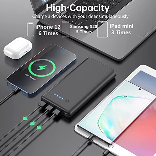 QTshine Batería Externa,【36800 mAh Gran Capacidad】 Power Bank Carga Rapida con Entrada Tipo C & 3 Salidas Cargador Portátil con 4 Luces LED para iPhone 13/12 Pro/12/11/XR/X, Samsung S20, iPad Tablet