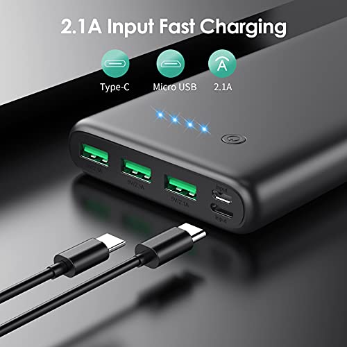 QTshine Batería Externa,【36800 mAh Gran Capacidad】 Power Bank Carga Rapida con Entrada Tipo C & 3 Salidas Cargador Portátil con 4 Luces LED para iPhone 13/12 Pro/12/11/XR/X, Samsung S20, iPad Tablet