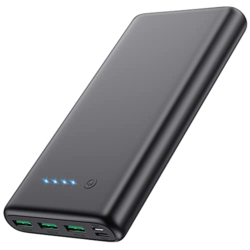 QTshine Batería Externa,【36800 mAh Gran Capacidad】 Power Bank Carga Rapida con Entrada Tipo C & 3 Salidas Cargador Portátil con 4 Luces LED para iPhone 13/12 Pro/12/11/XR/X, Samsung S20, iPad Tablet