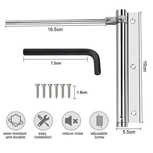 QUCUMER Cierrapuertas Automatico Muelle Cierrapuertas Brazo Cierre de Puerta de Aluminio Ajustable Muelle Puerta para Interior y Exterior, Soporte Hasta 35kg, Con Llave Hexagonal + 5 Tornillos